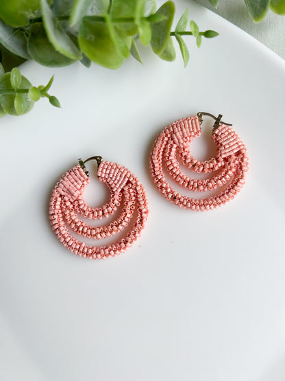 Blush Pink Hoop Handmade Beaded Earrings