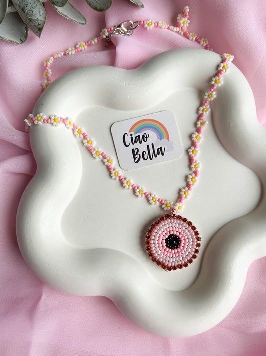 Blush Pink Evil Eye Handmade Beaded Necklace