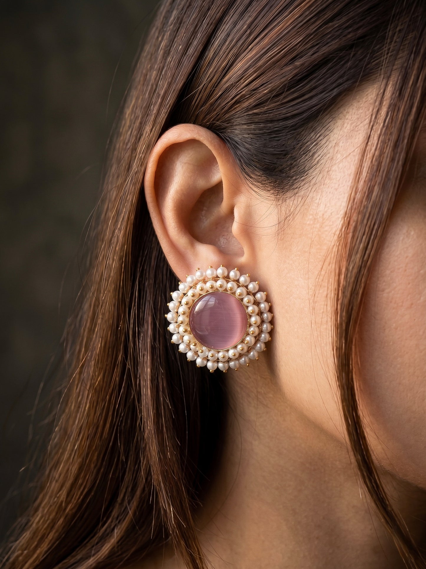 Sitara Blush Pink Pearl Round Handmade Brass Earrings