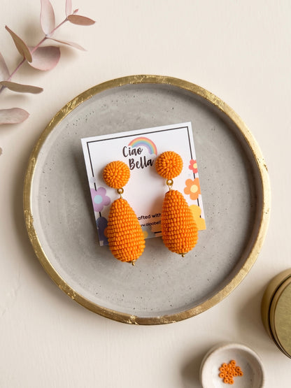 Tangerine Orange Drop Handmade Beaded Earrings