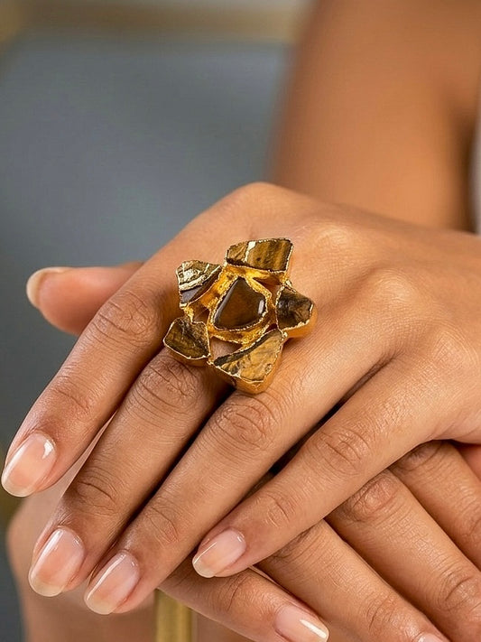 Tiger’s Eye Natural Stone Handmade Brass Ring