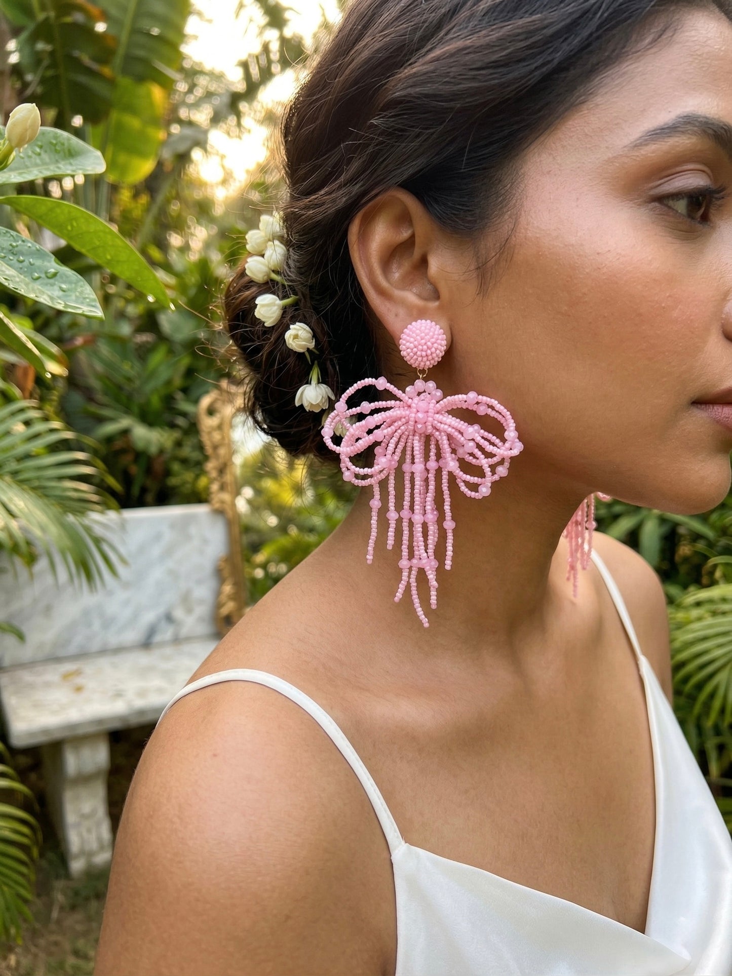 Pookie Bow (Baby Pink) Handmade Beaded Earrings