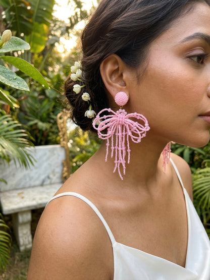 Pookie Bow (Baby Pink) Handmade Beaded Earrings