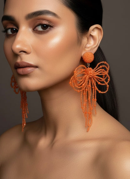 Pookie Bow (Orange) Handmade Beaded Earrings