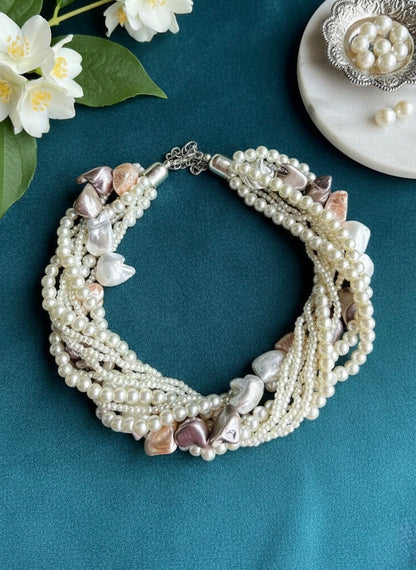 Celeste Pearl Handmade Necklace - Ivory & Peach