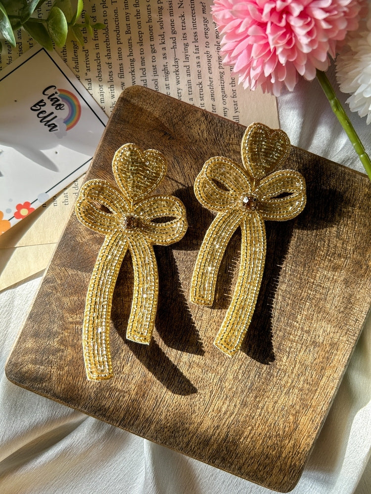 Glam Bow (Gold) Handmade Beaded Earrings