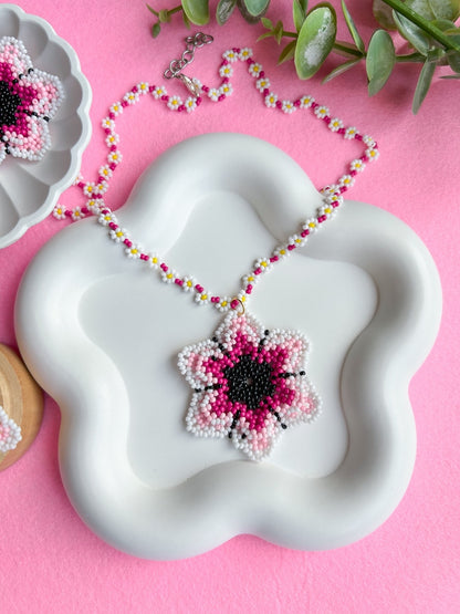 Blossoming Flower Handmade Beaded Necklace Set