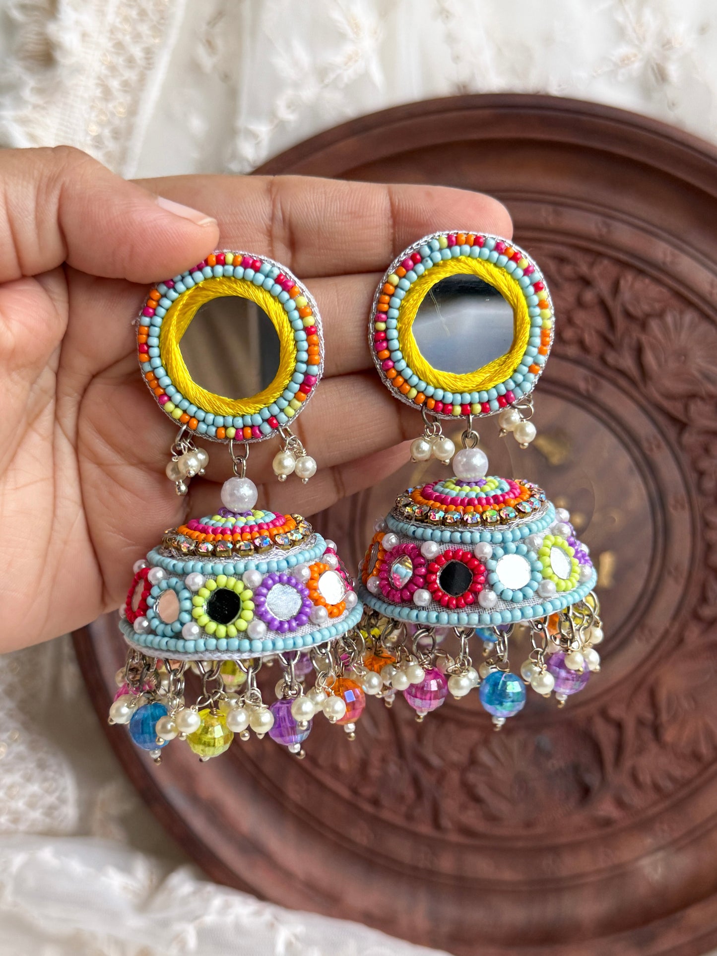 Mastani Mirror Handmade Beaded Jhumka Earrings
