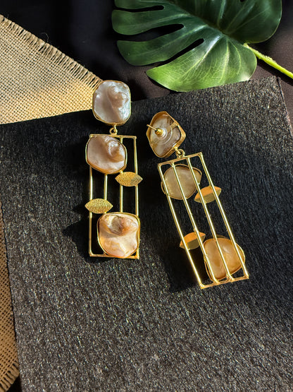 Ivy Leaf Pearl Handmade Brass Earrings
