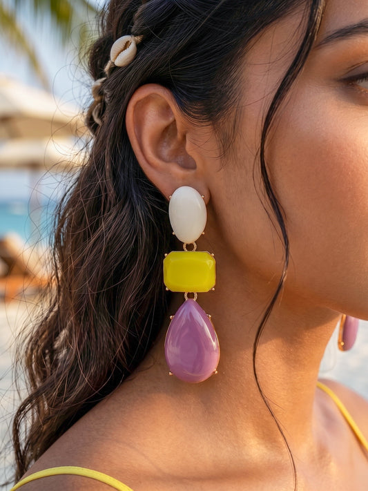 Lilac Zest Resin Drops Statement Earrings