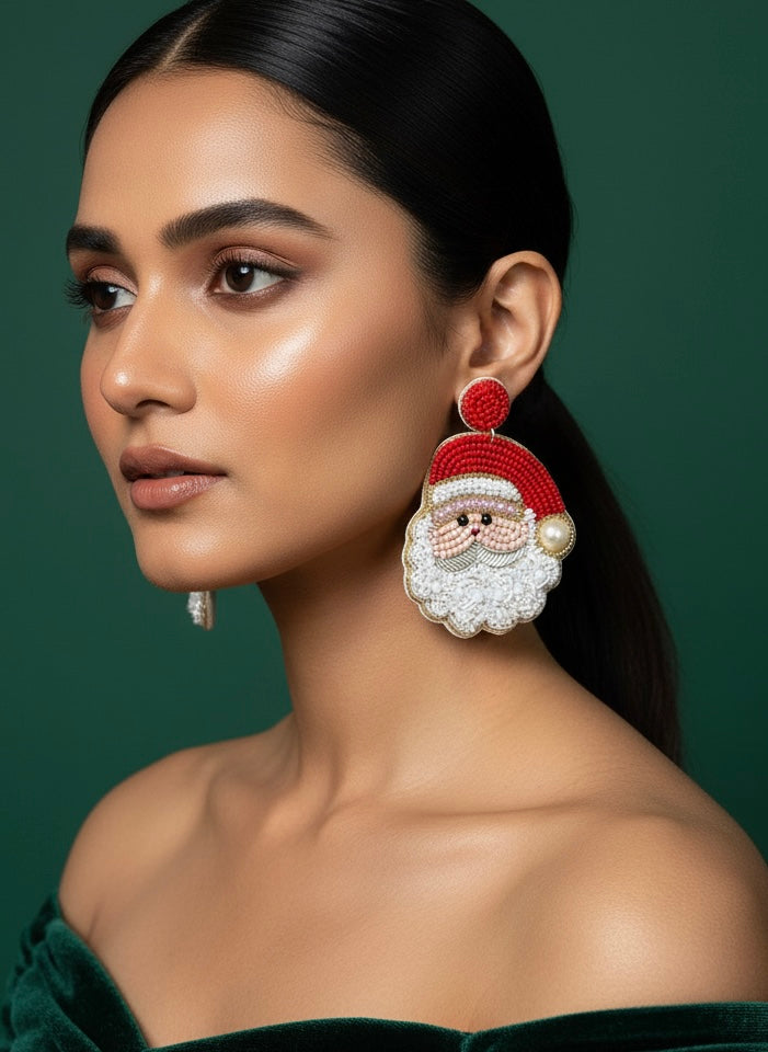 Santa Claus In Town Handmade Beaded Christmas Earrings