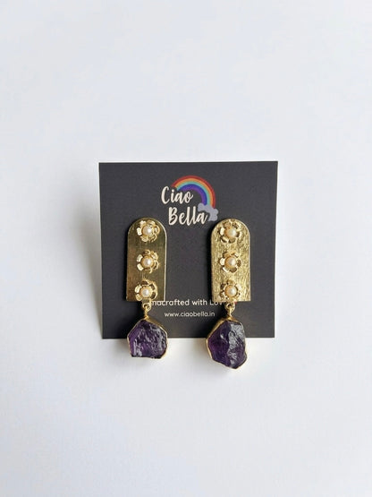 Flora Royale – Amethyst Handmade Brass Earrings