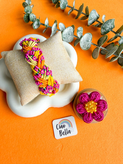 Luxe Flora Marigold Handmade Beaded Bracelet + Ring Combo