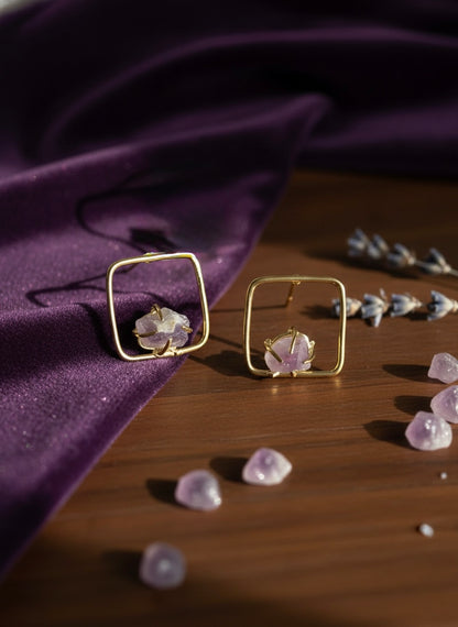 Sera Lilac Square Stud Handmade Brass Earrings