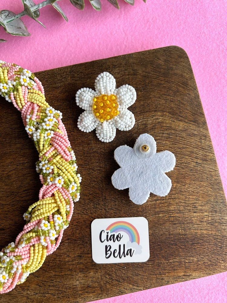Luxe Flora Pink Yellow Handmade Beaded Necklace + Earrings Set
