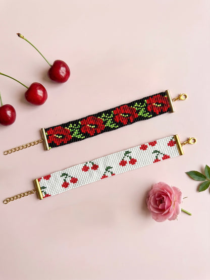 Cherry Coquette Stack Handmade Beaded Bracelet