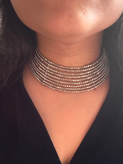 Myra Silver Beaded Handmade Hasli Necklace