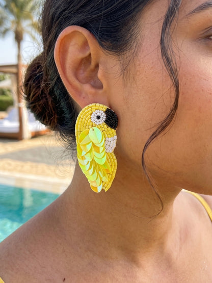 Sunny Yellow Parrot Handmade Beaded Bird Earrings