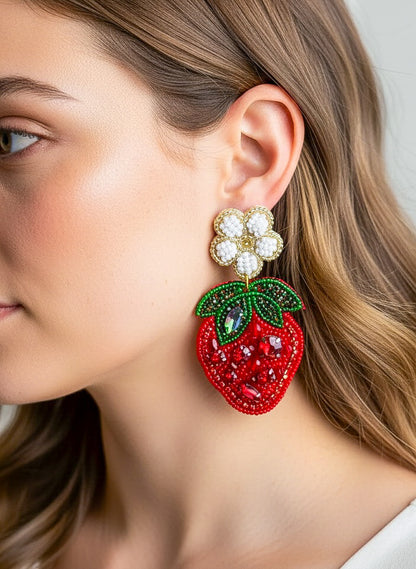 Strawberry Love Handmade Beaded Earrings
