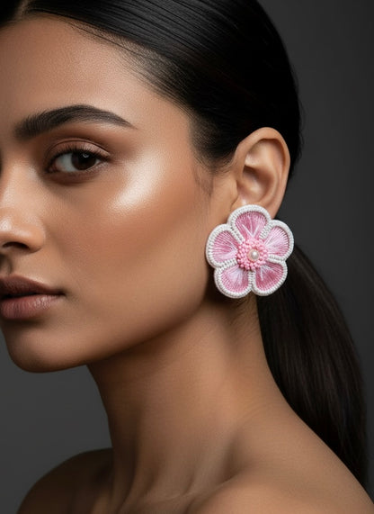 Blush Pink Blossom Handmade Beaded Earrings