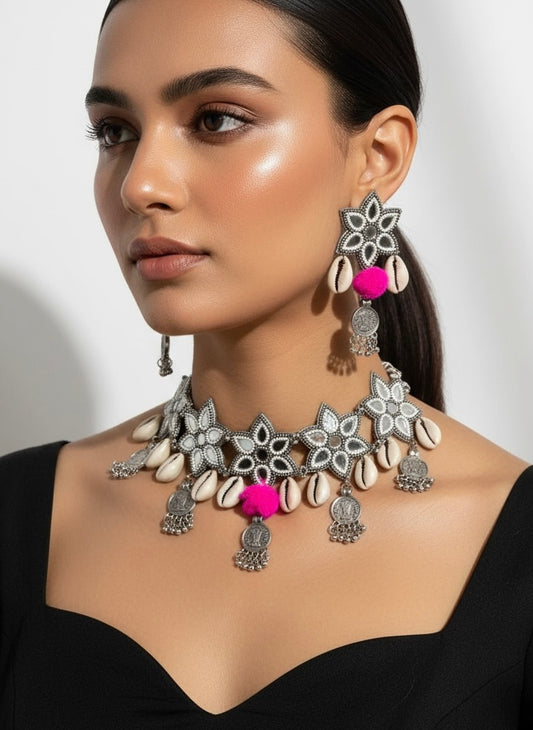 Naaz Mirror Handmade Beaded Necklace & Earrings Set