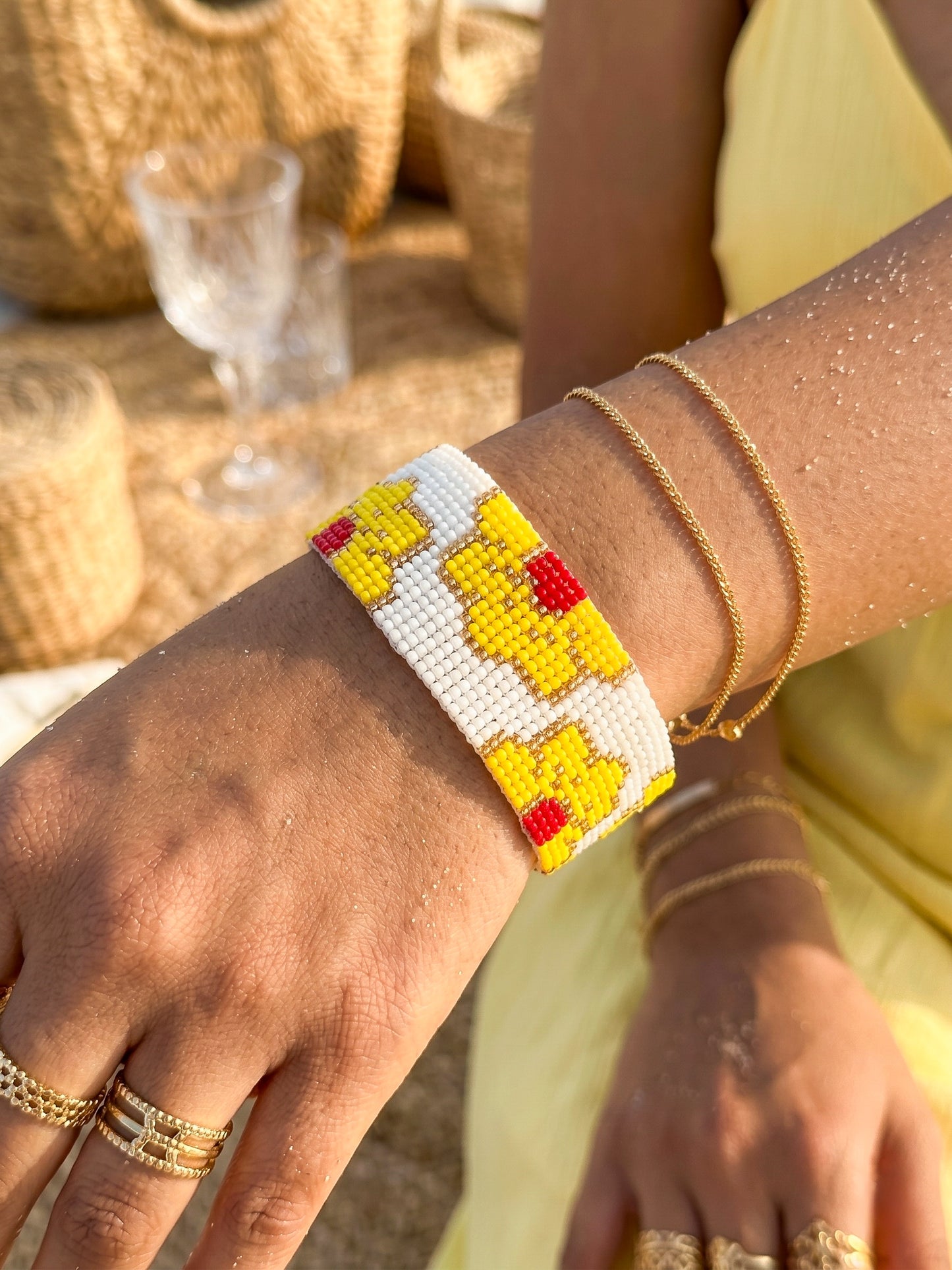Sunlit Blossom Handmade Beaded Floral Bracelet
