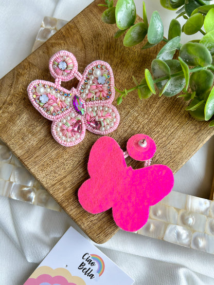 Bubblegum Wings Handmade Beaded Butterfly Earrings