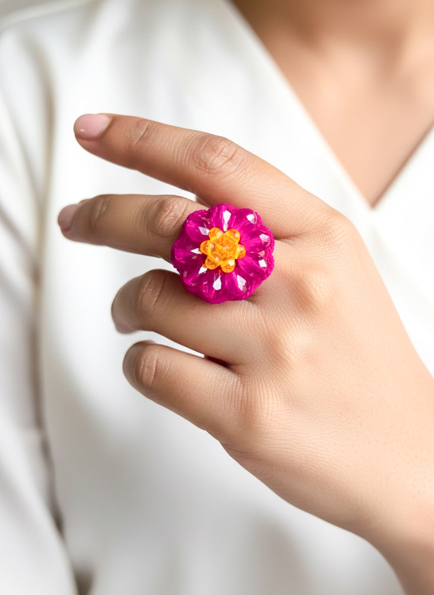 Daisy Dream Pink Handmade Beaded Flower Ring