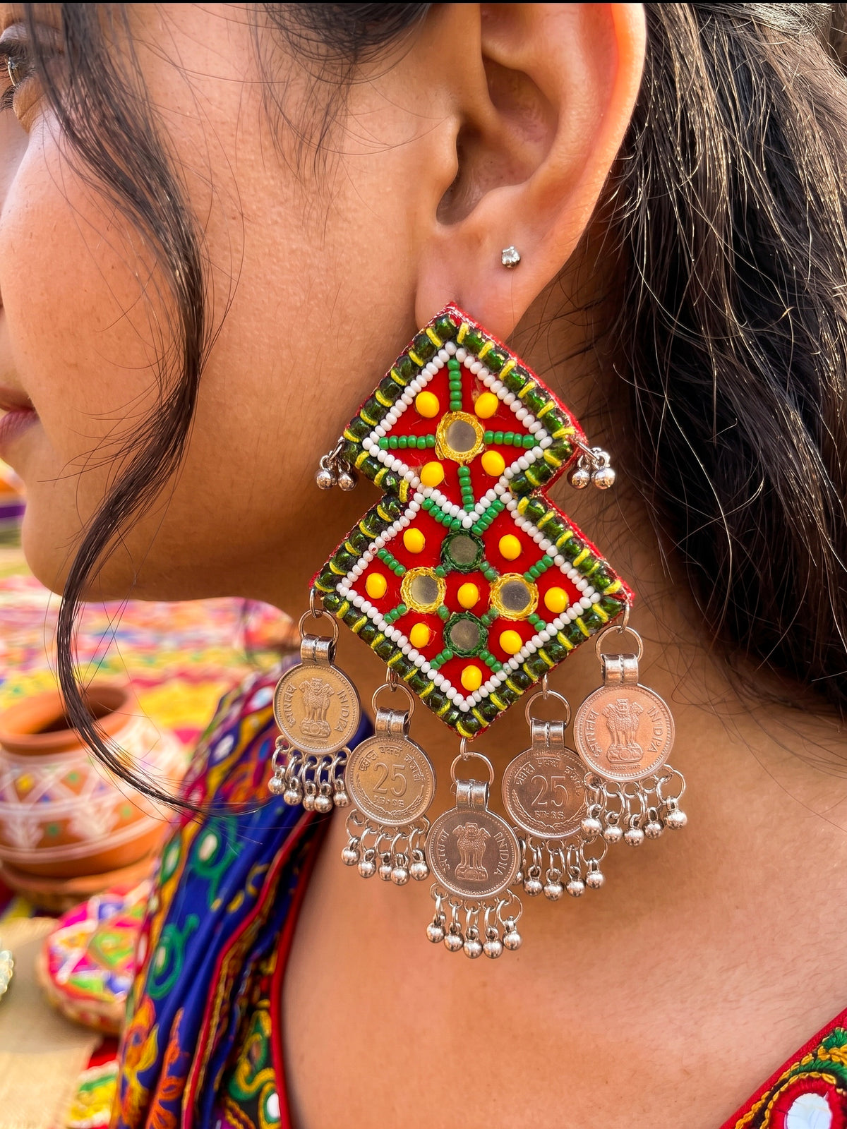 Chaukor Mirror Handmade Beaded Earrings