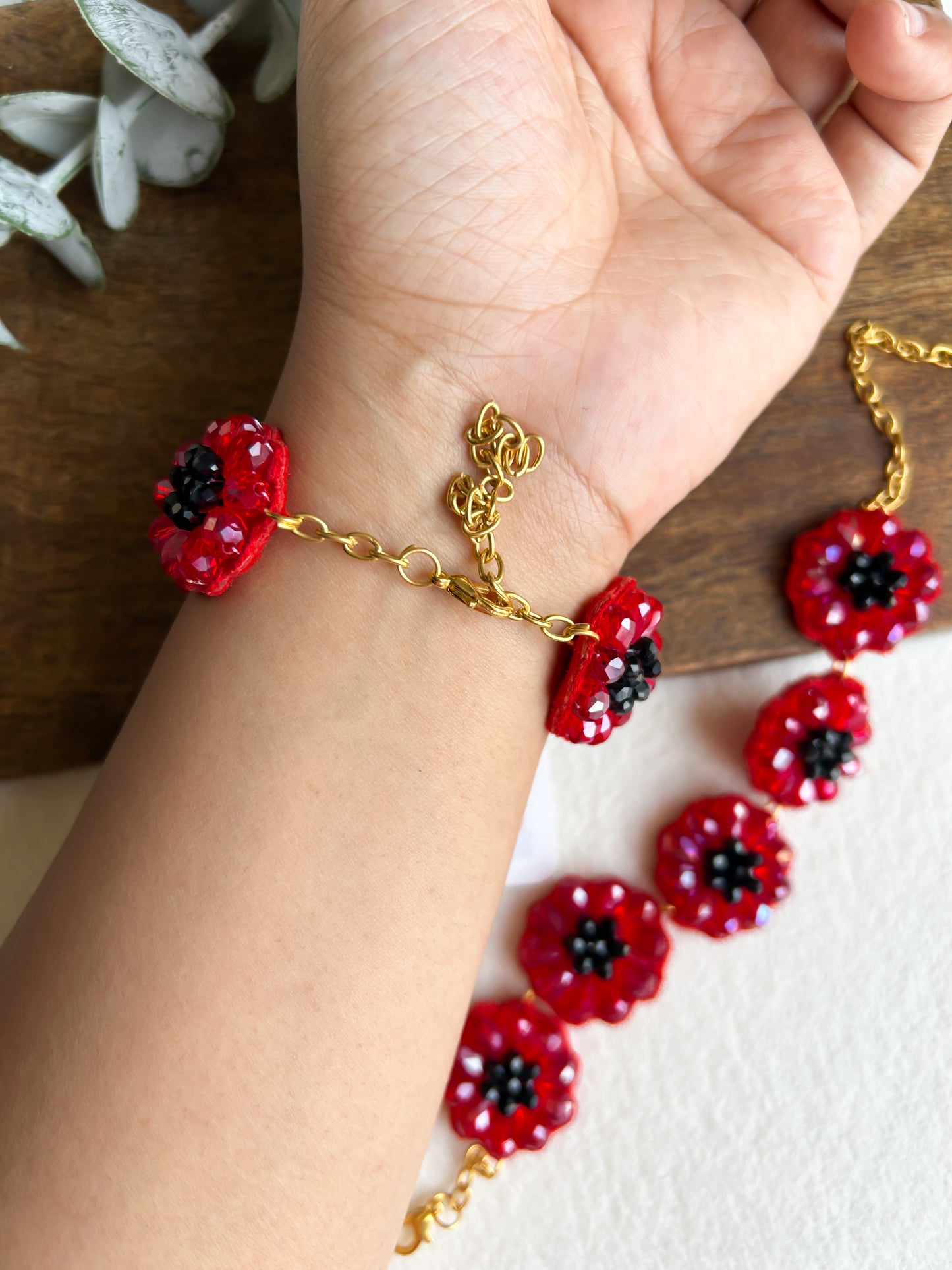 Daisy Dream Red Handmade Beaded Bracelet