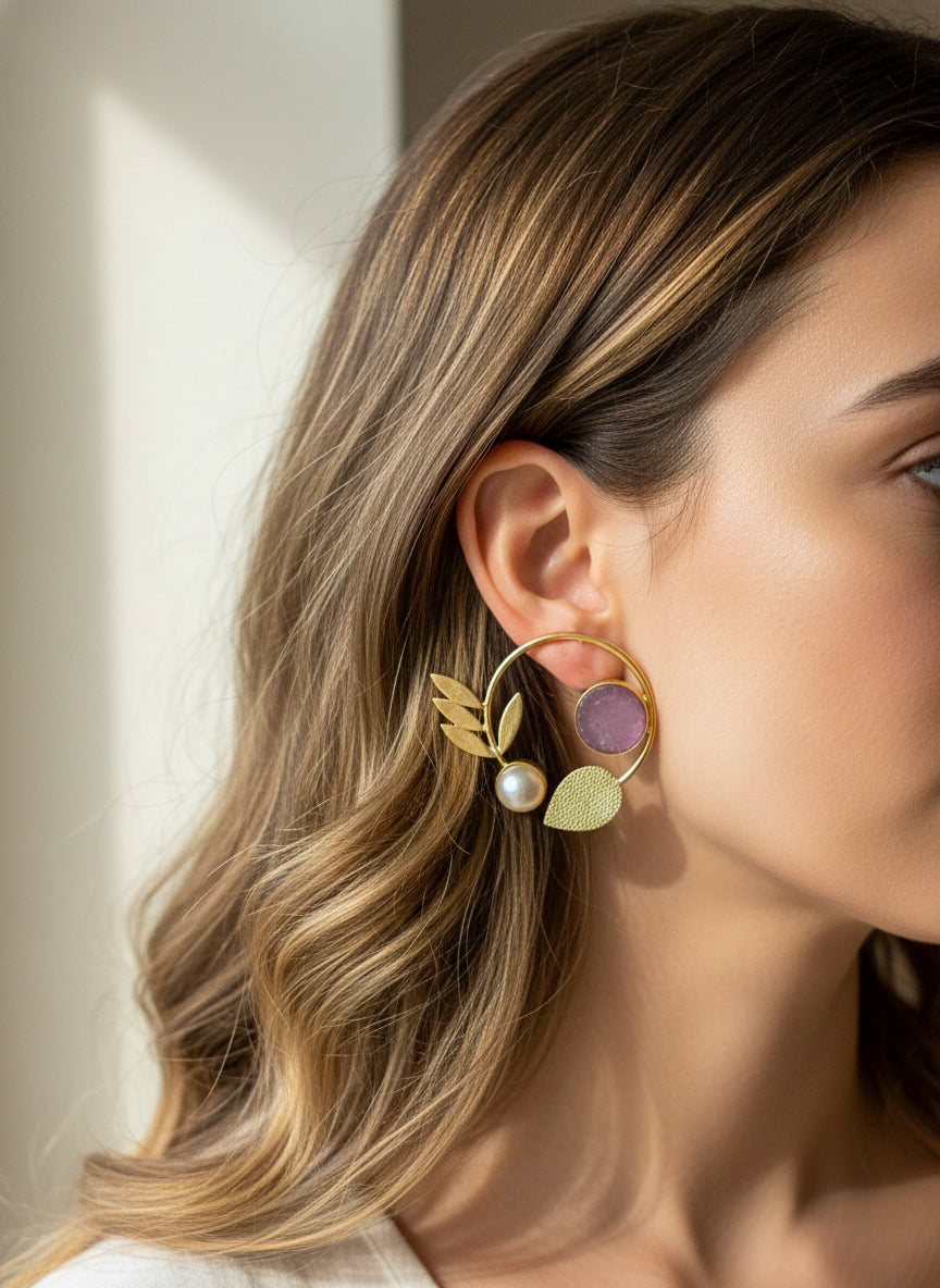 Orelia Mauve Stud Handmade Brass Earrings