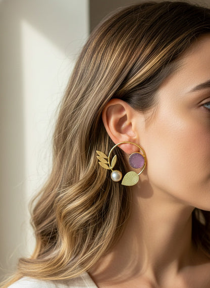 Orelia Mauve Stud Handmade Brass Earrings