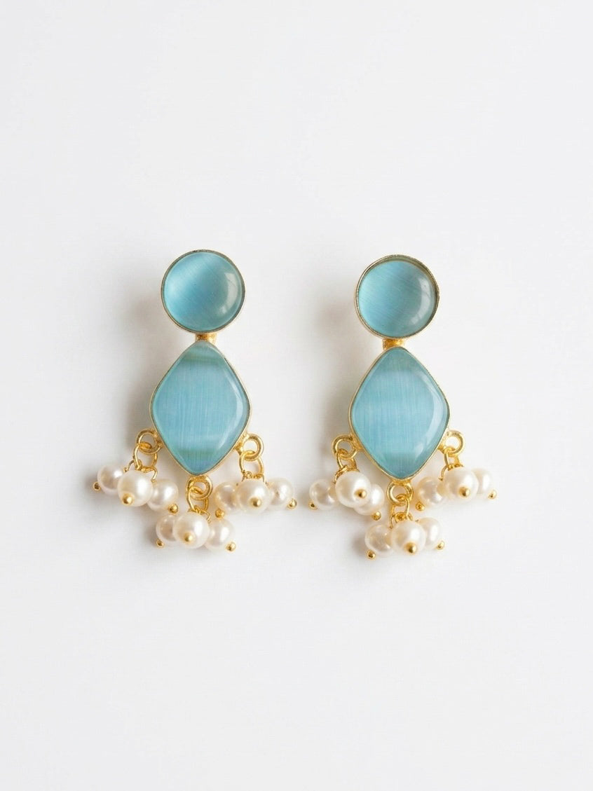 Gem Drop – Aqua Blue Handmade Brass Earrings