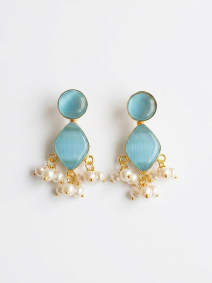 Gem Drop – Aqua Blue Handmade Brass Earrings