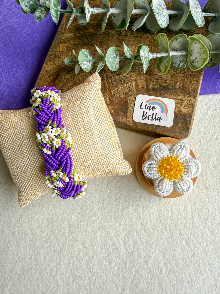 Luxe Flora Purple Handmade Beaded Bracelet + Ring Combo