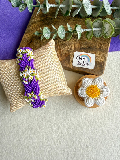 Luxe Flora Purple Handmade Beaded Bracelet + Ring Combo