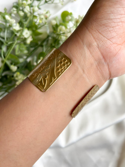 Vintage Flora Brass Cuff Bracelet