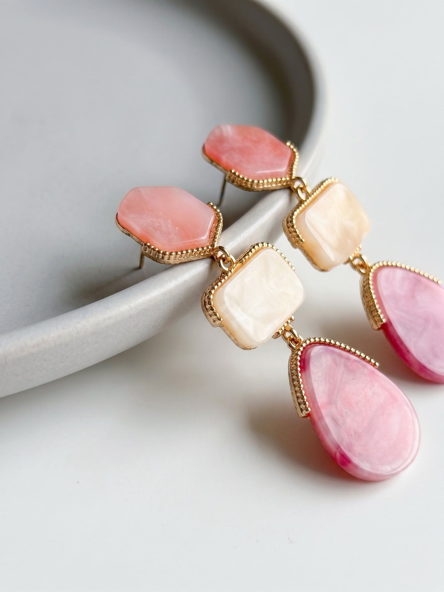 Blushberry Pink Resin Drops Statement Earrings