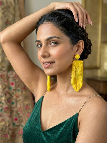 Luxe Sunny Yellow Handmade Beaded Tassel Earrings