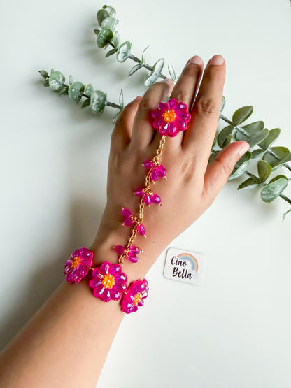 Sparkling Hot Pink Daisy Handmade Beaded Hathphool (Single Hand)
