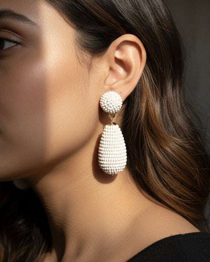Snow White Drop Handmade Beaded Earrings