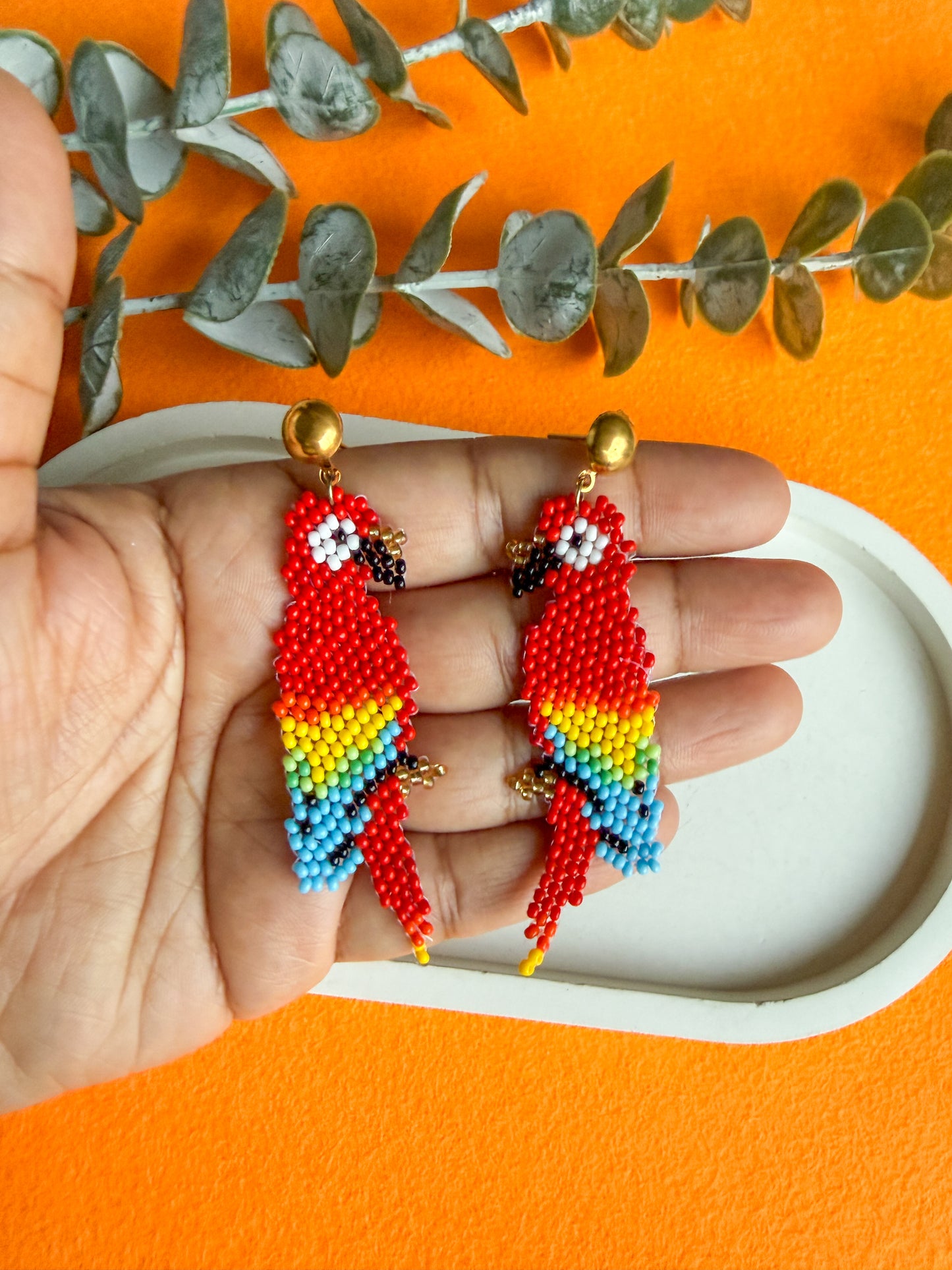 Rio Rainbow Parrot Handmade Beaded Bird Earrings