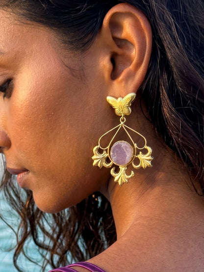 Elowen Butterfly Drops Lilac Handmade Brass Earrings