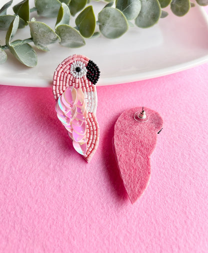 Blush Pink Parrot Handmade Beaded Earrings