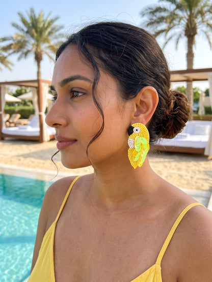 Sunny Yellow Parrot Handmade Beaded Bird Earrings