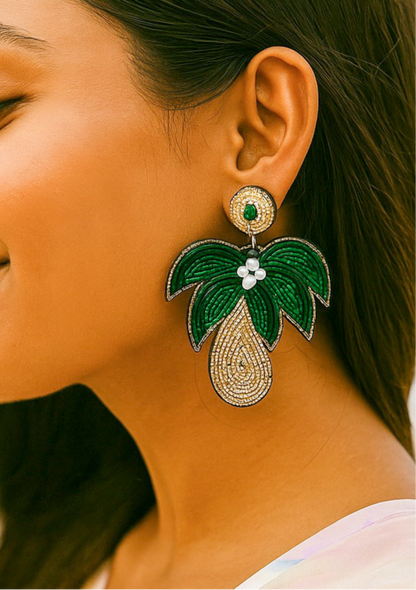 Tropical Palm Tree Handmade Beaded Earrings