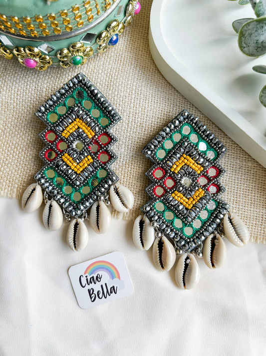 RangRaas Mirror Handmade Beaded Earrings