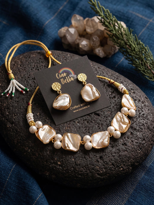 Mother Of Pearl Handmade Brass Necklace Set