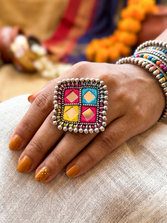 Rangrez Mirror Handmade Beaded Ring