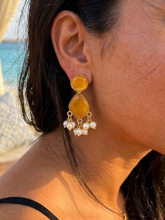Gem Drop – Marigold Orange Handmade Brass Earrings